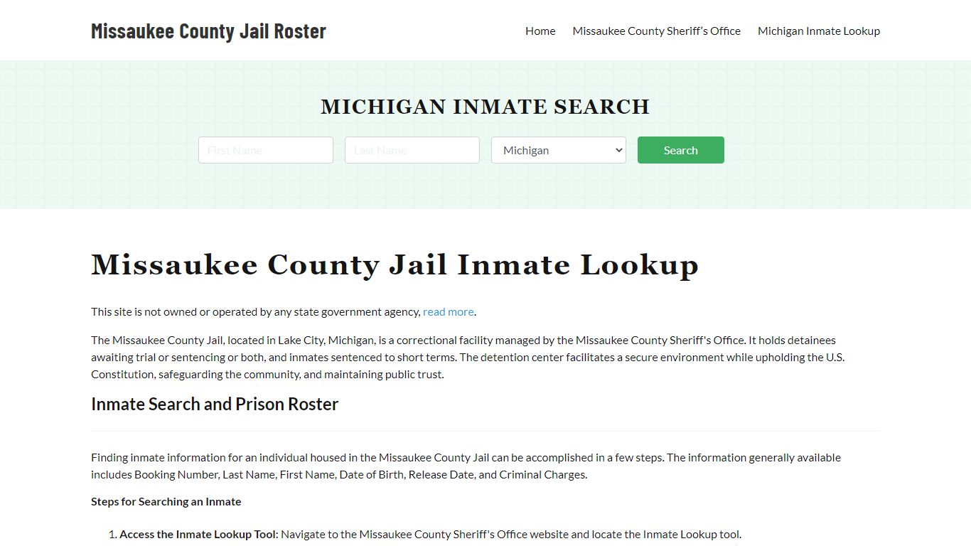 Missaukee County Jail Roster Lookup, MI, Inmate Search