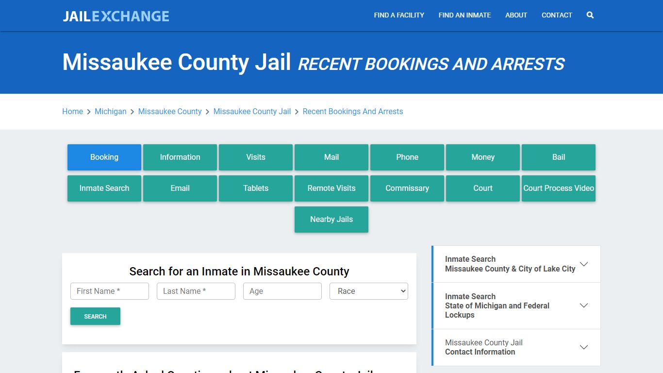 Missaukee County Jail Recent Bookings And Arrests - Jail Exchange